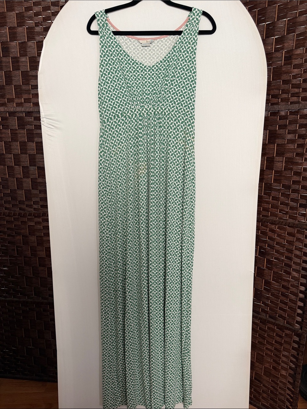 Boden 10 Long Tall Sleeveless Green Geometric Jersey Maxi Dress Summer